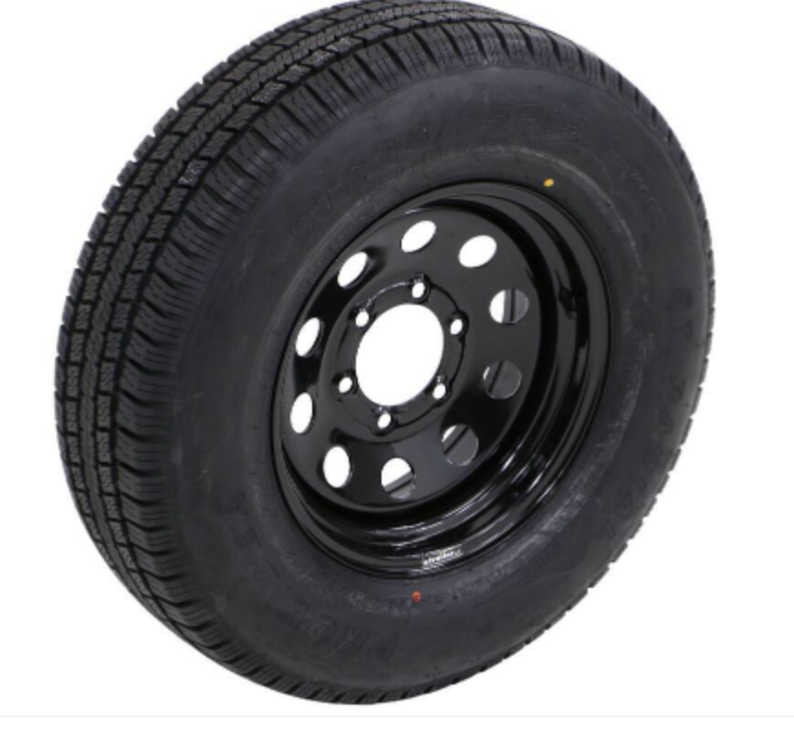 Trailer Tire and Rim 225/75R15 Black Rim 6 Lug